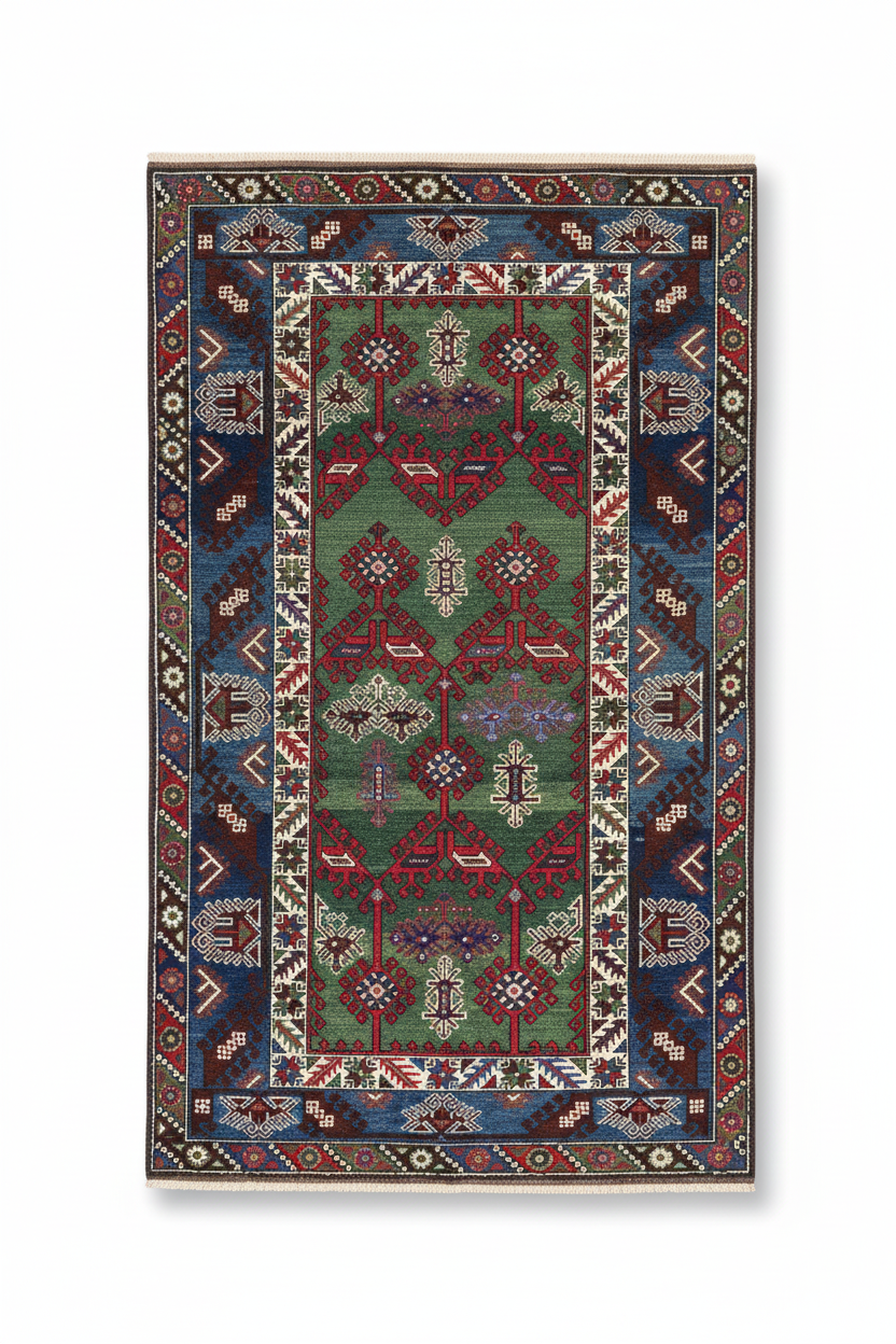 Geometric Pattern Turkish Rug - White Background