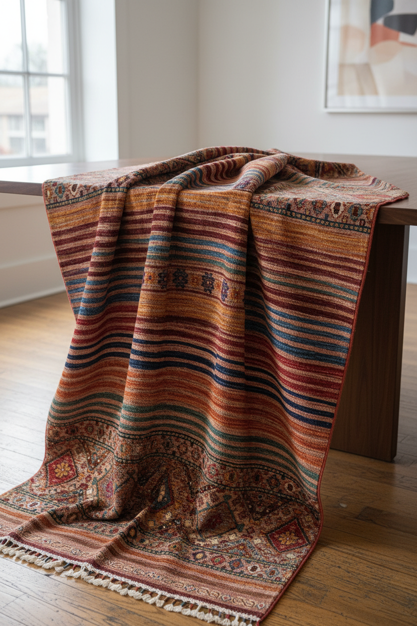 Geometric Rug Draped on Table