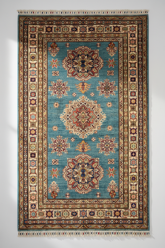 Geometrix Turquoise Handmade Rug 4x6 ft - Asılı Görsel
