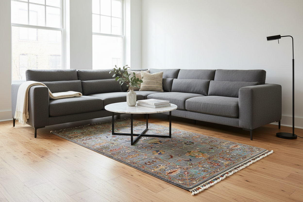 Gray Floral Rug - Small Size in Living Room