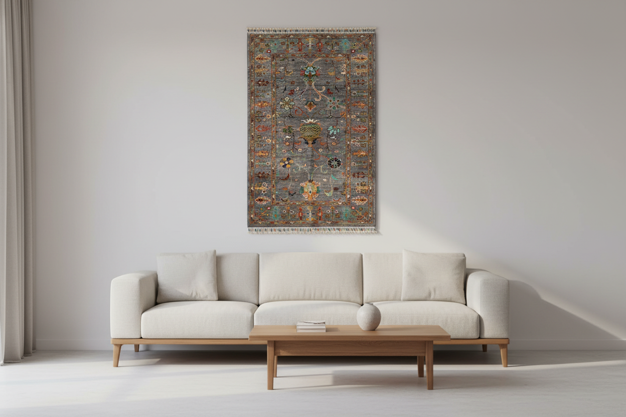 Gray Floral Rug - Wall Display