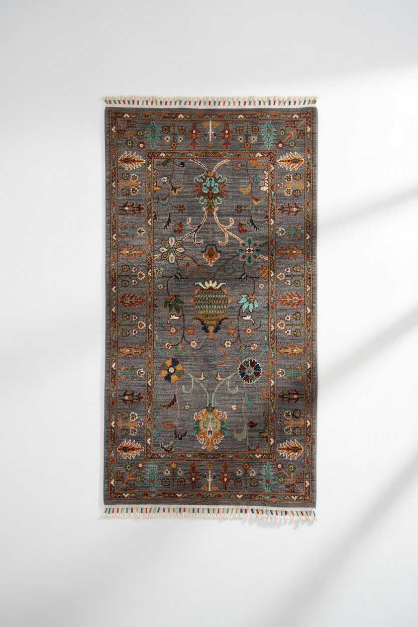 Gray Floral Rug - Wall Hanging