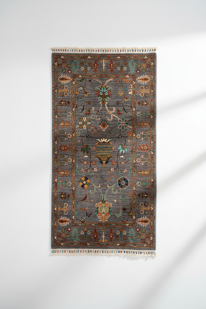 Gray Floral Rug - Wall Hanging