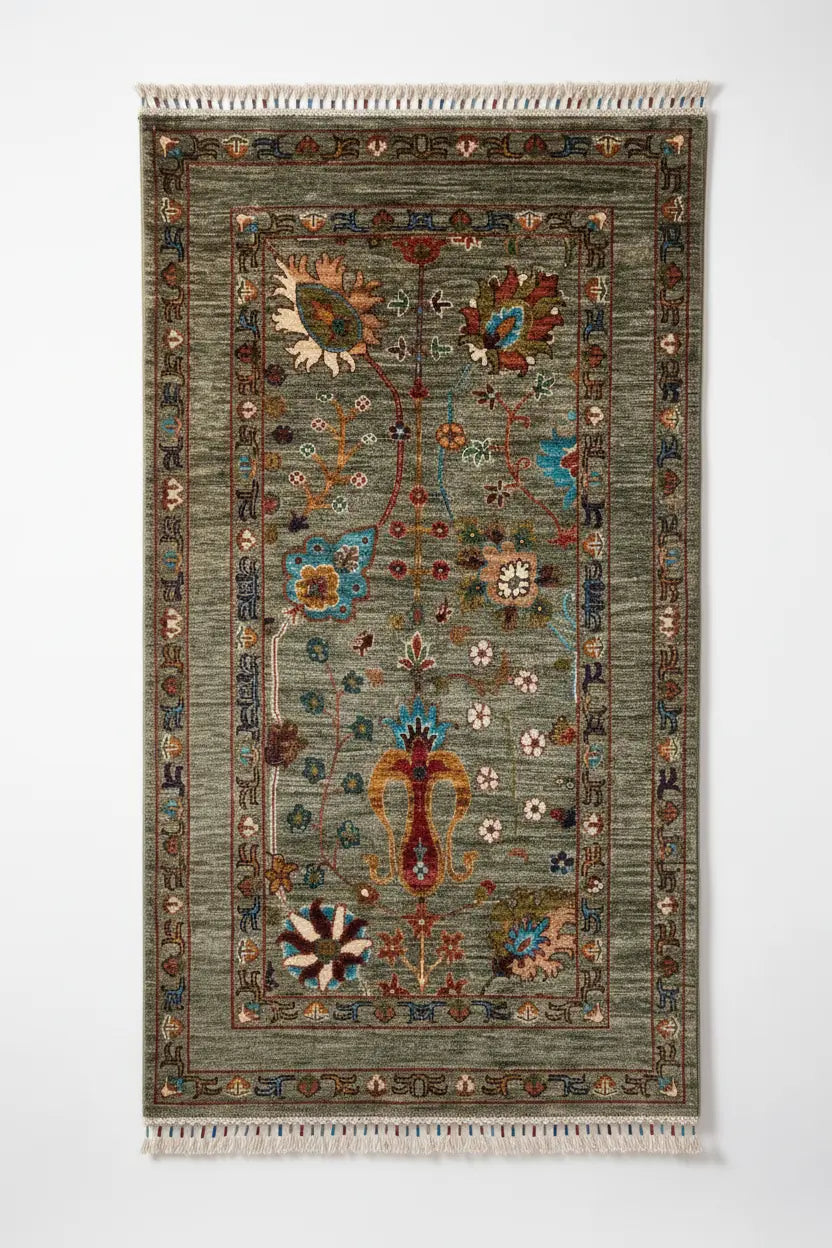 Green Floral Oushak Rug