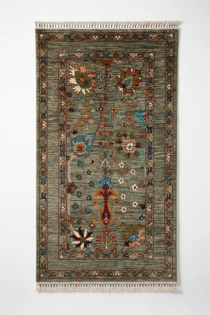 Green Floral Oushak Rug