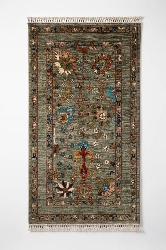 Green Floral Oushak Rug