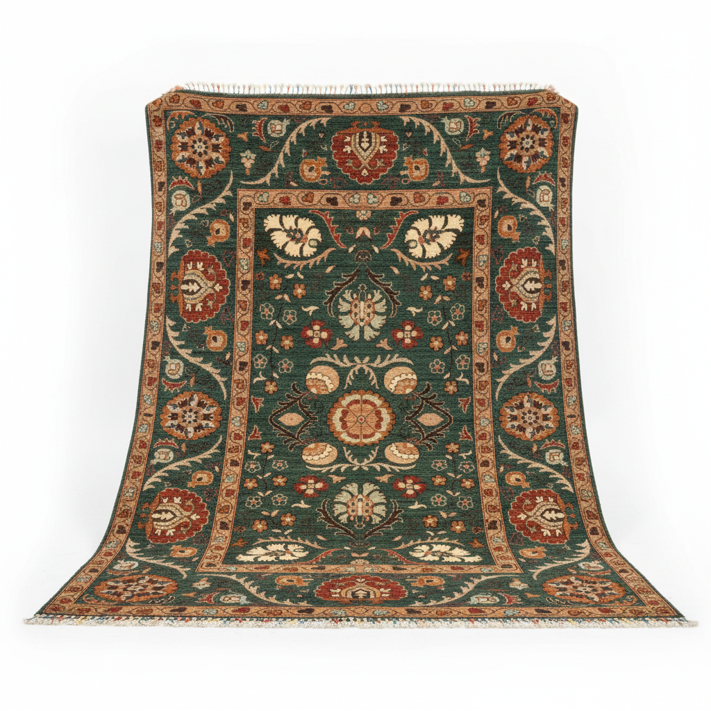 Green Hand-Knotted Carpet - asılı beyaz arka plan yeni