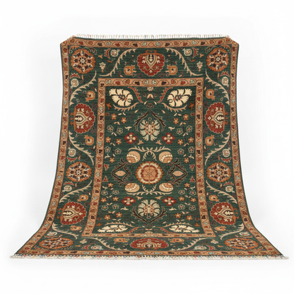 Green Hand-Knotted Carpet - asılı beyaz arka plan yeni