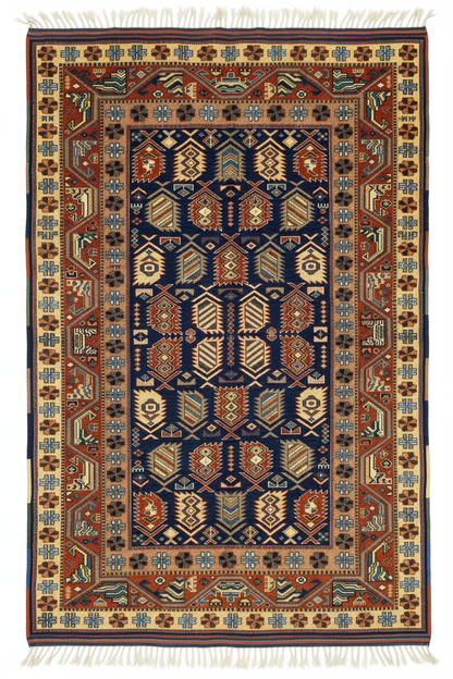 Handmade Exquisite Antique Armenian Rug - 4 feet×6 feet yakın çekim beyaz arka plan