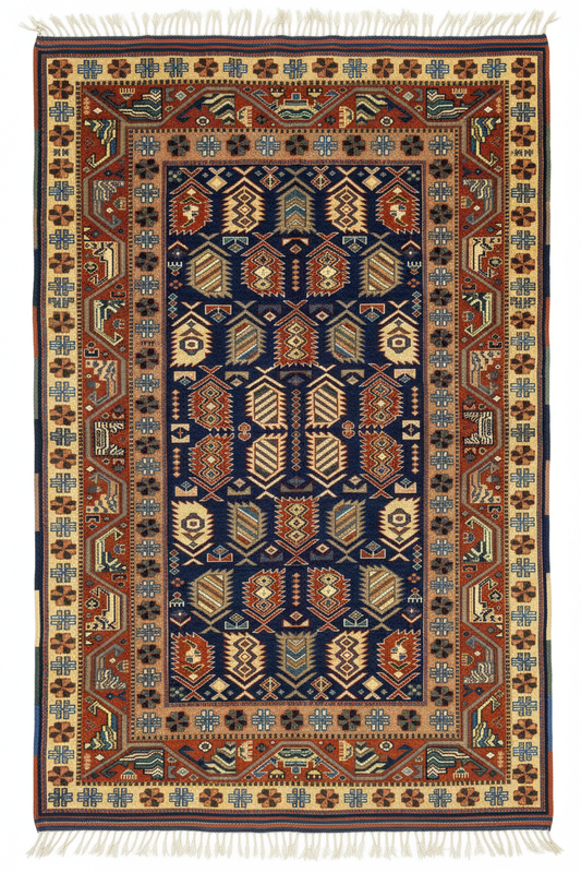 Handmade Exquisite Antique Armenian Rug - 4 feet×6 feet yakın çekim beyaz arka plan