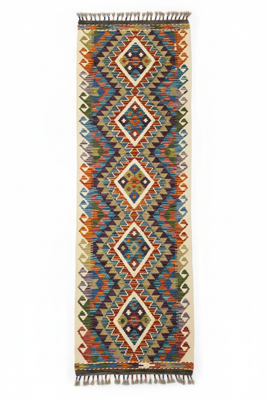 Handmade Runner Rug - White Background