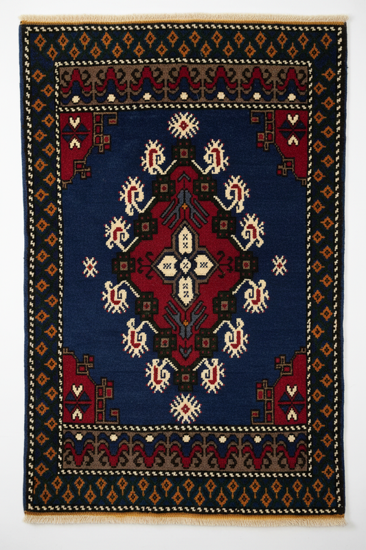 Handmade Square Wool Rug – Hanging Studio Shot