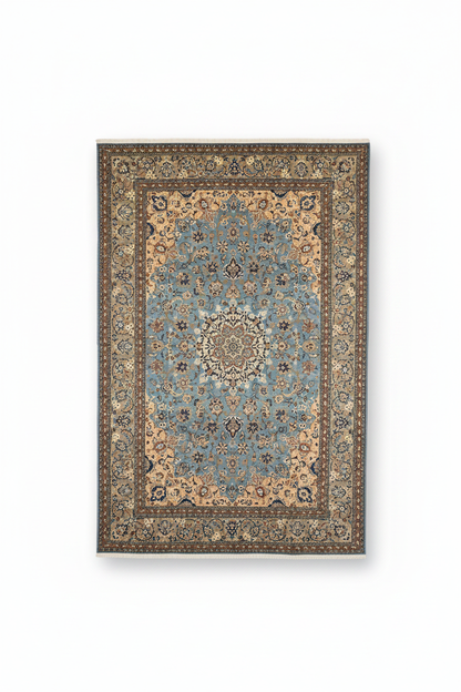 Handwoven Hereke Medallion Rug – White Background Hanging