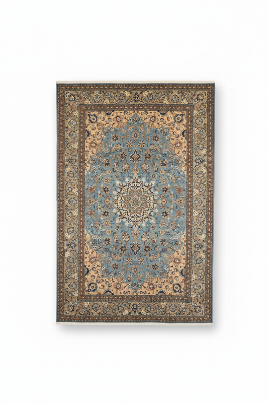 Handwoven Hereke Medallion Rug – White Background Hanging
