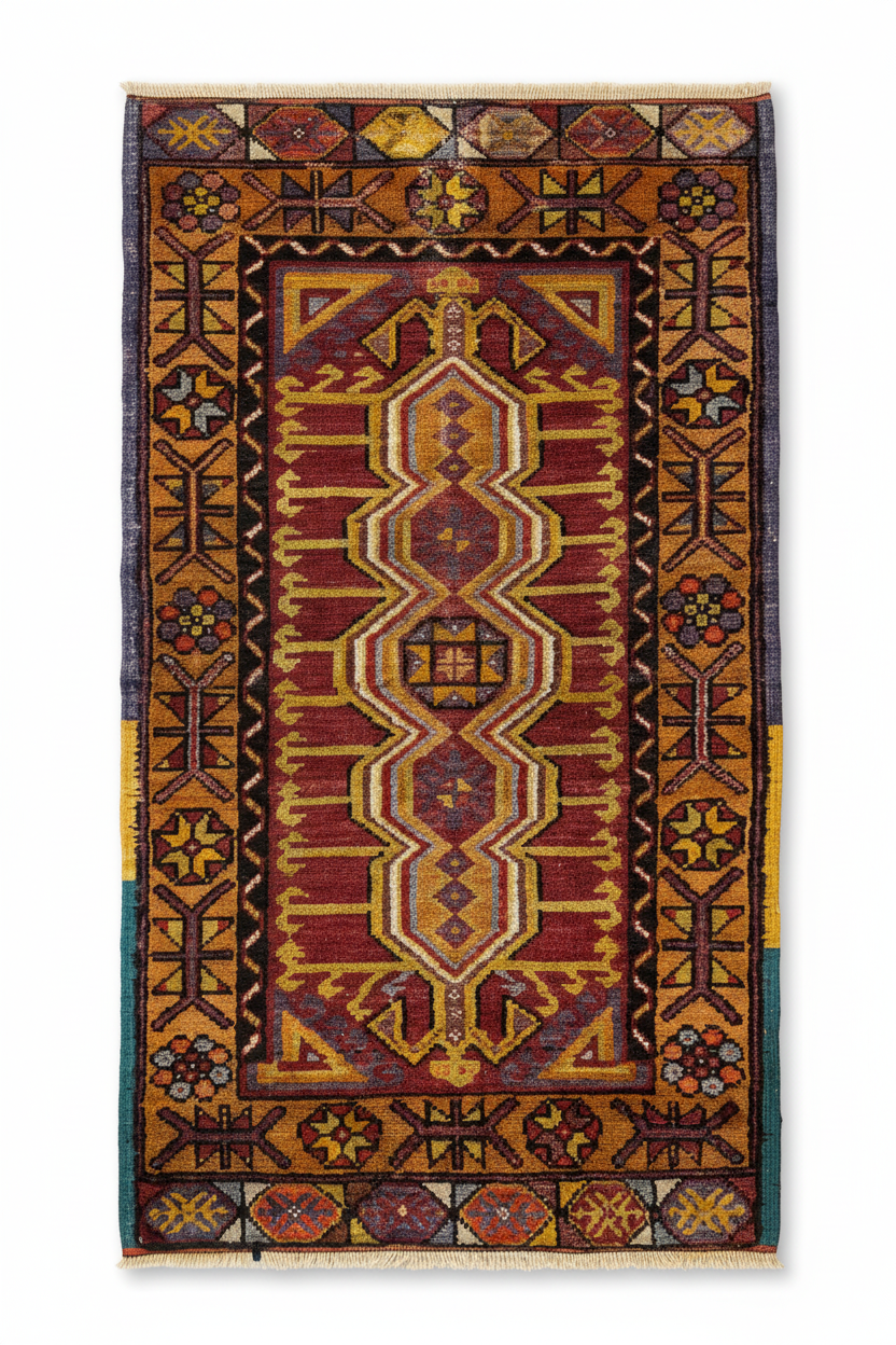 Handwoven Small Anatolian Turkish Rug - Flat Display