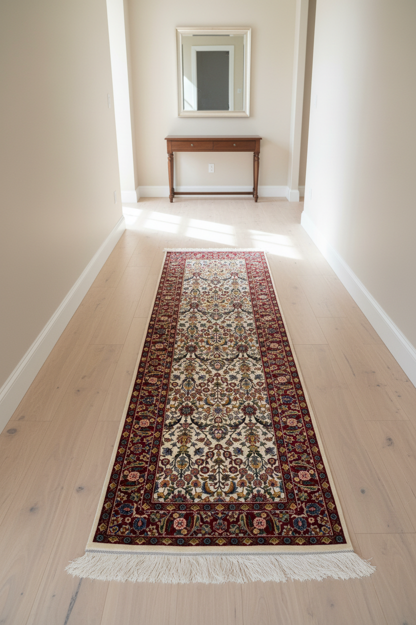 Hereke Silk Runner Rug - Hol Kuşbakışı