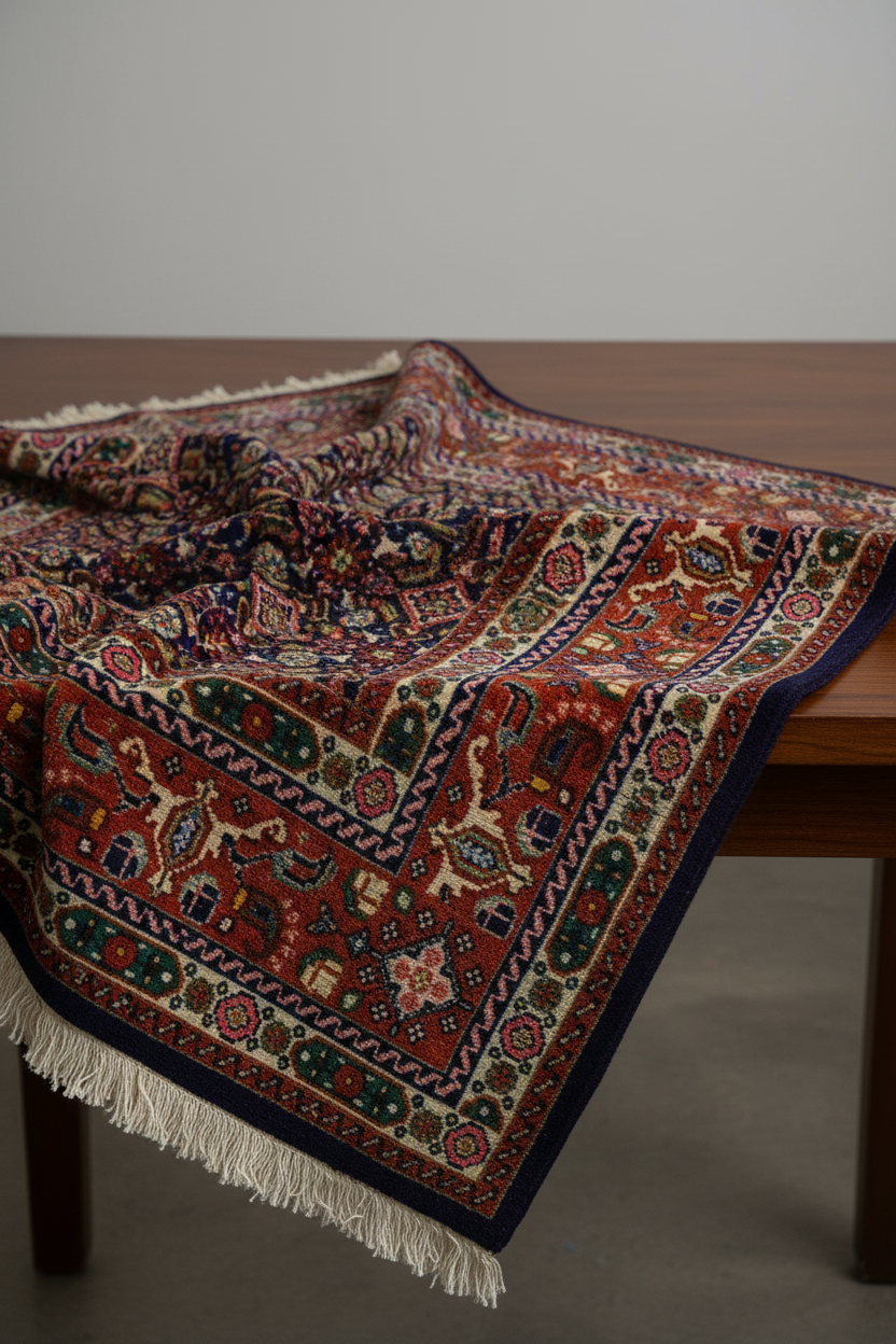 Hereke Square Rug 4x4 ft - Masa Üzerinde Büklümlü