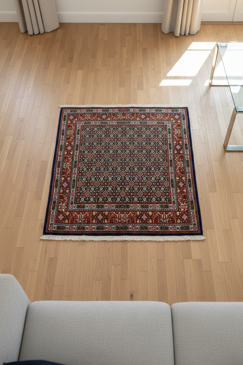 Hereke Square Rug 4x4 ft - Oturma Odası Kuşbakışı