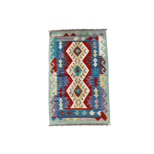 Geometric Kilim 3x5ft - Handwoven Turkish Wool Rug Cappadocia Rug Collection