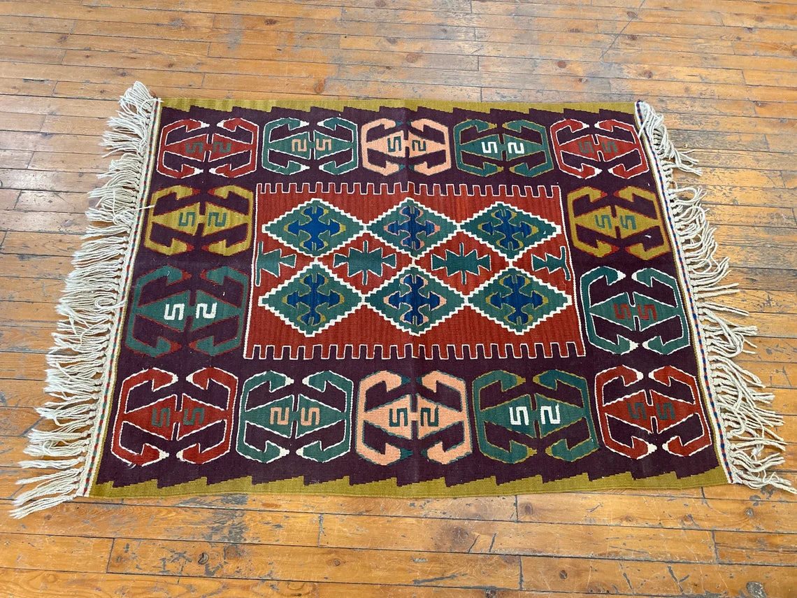 Natural Dye Cappadocia Kilim 3x4ft - Handwoven Turkish Rug Cappadocia Rug Collection