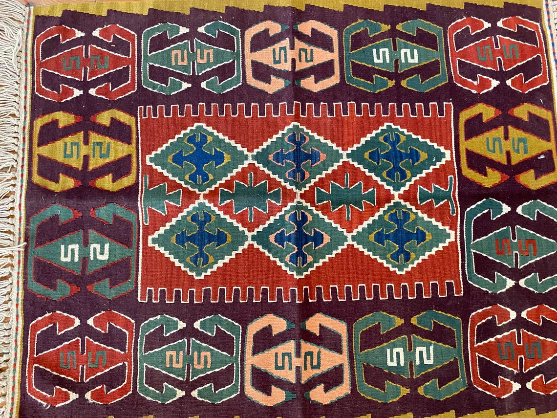 Natural Dye Cappadocia Kilim 3x4ft - Handwoven Turkish Rug Cappadocia Rug Collection