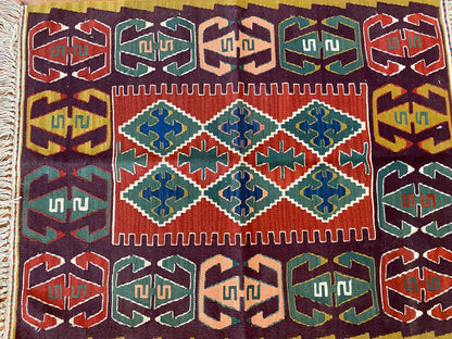 Natural Dye Cappadocia Kilim 3x4ft - Handwoven Turkish Rug Cappadocia Rug Collection