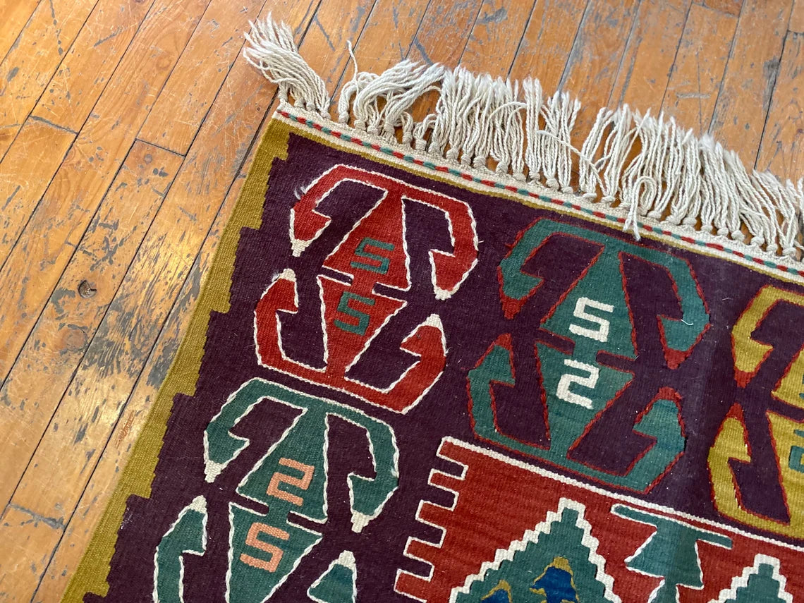 Natural Dye Cappadocia Kilim 3x4ft - Handwoven Turkish Rug Cappadocia Rug Collection