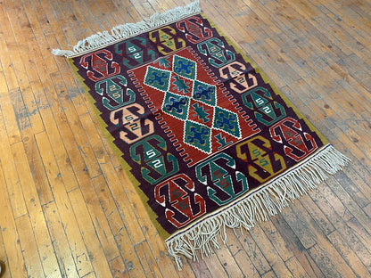 Natural Dye Cappadocia Kilim 3x4ft - Handwoven Turkish Rug Cappadocia Rug Collection