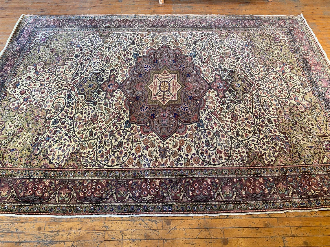 Exclusive Large Vintage Handmade Beige Oriental Rug 7x10ft Cappadocia Rug Collection
