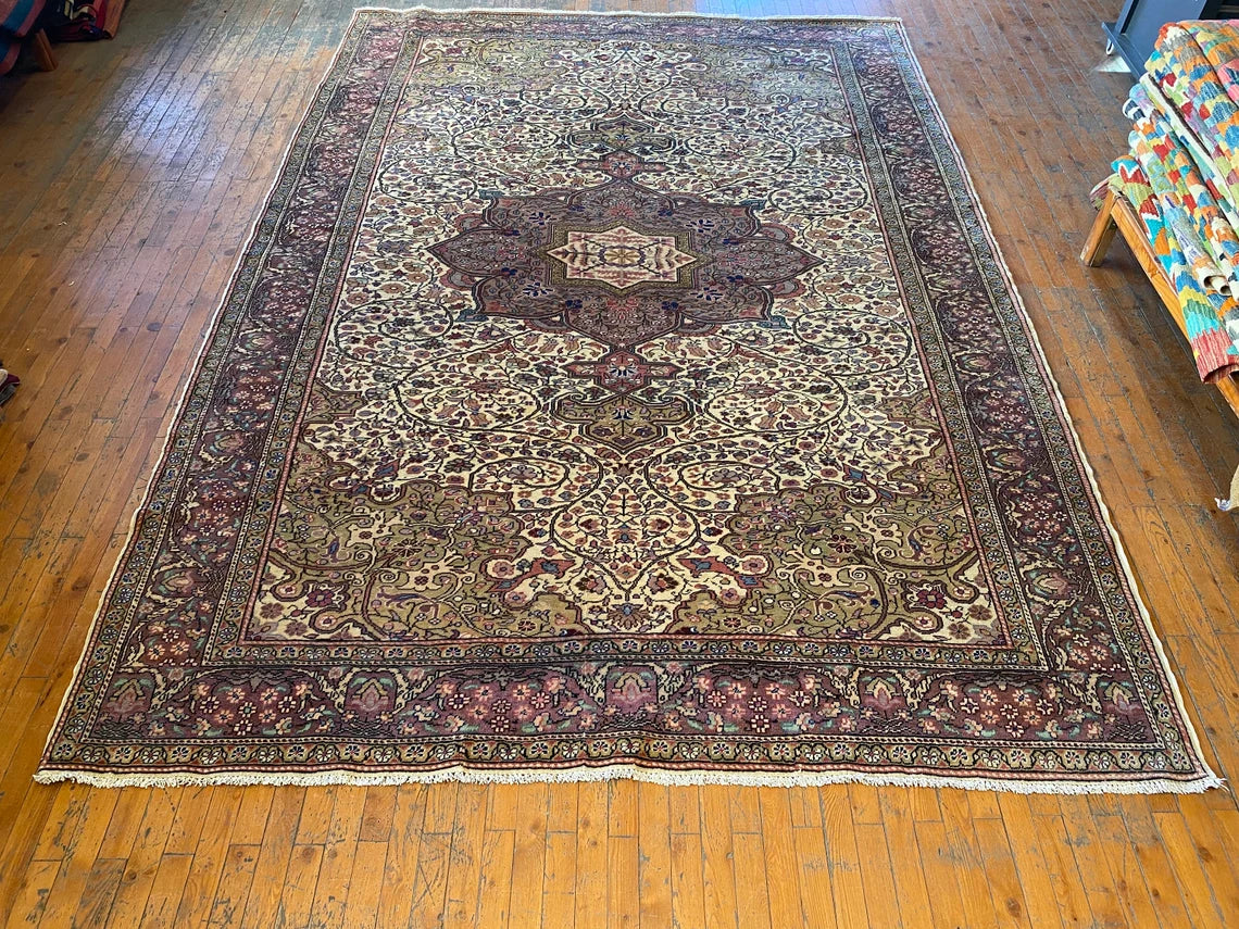 Exclusive Large Vintage Handmade Beige Oriental Rug 7x10ft Cappadocia Rug Collection
