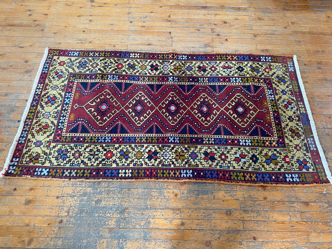 Semi-Antique Turkish Rug 3x6ft - Natural Dye Oushak Carpet Cappadocia Rug Collection