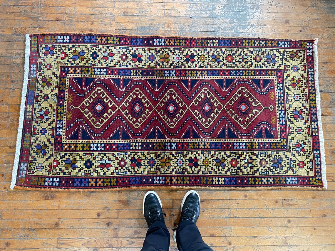 Semi-Antique Turkish Rug 3x6ft - Natural Dye Oushak Carpet Cappadocia Rug Collection