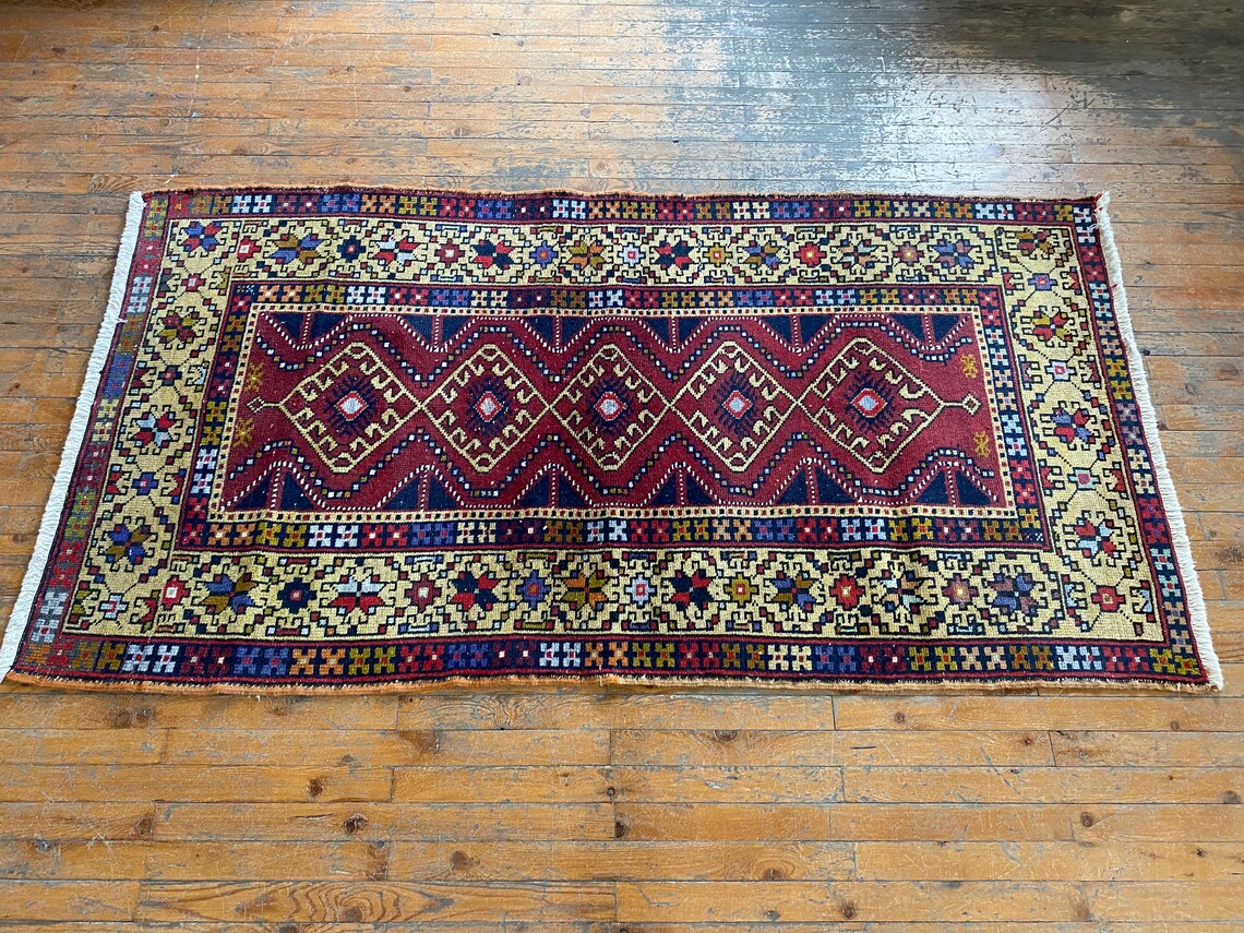 Semi-Antique Turkish Rug 3x6ft - Natural Dye Oushak Carpet Cappadocia Rug Collection