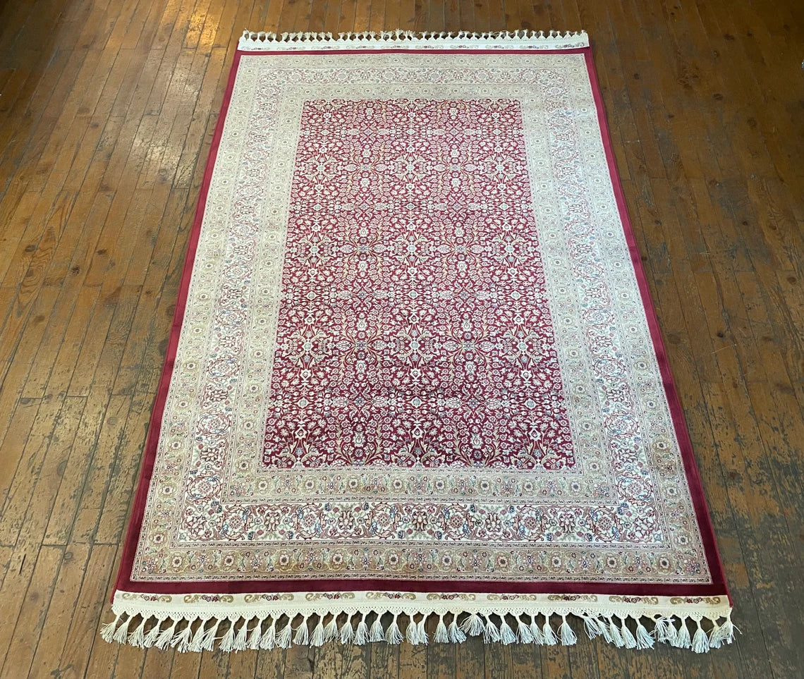 Floral Pattern Silk Carpet 4x6ft (120x180cm) - Luxury Turkish Area Rug Cappadocia Rug Collection