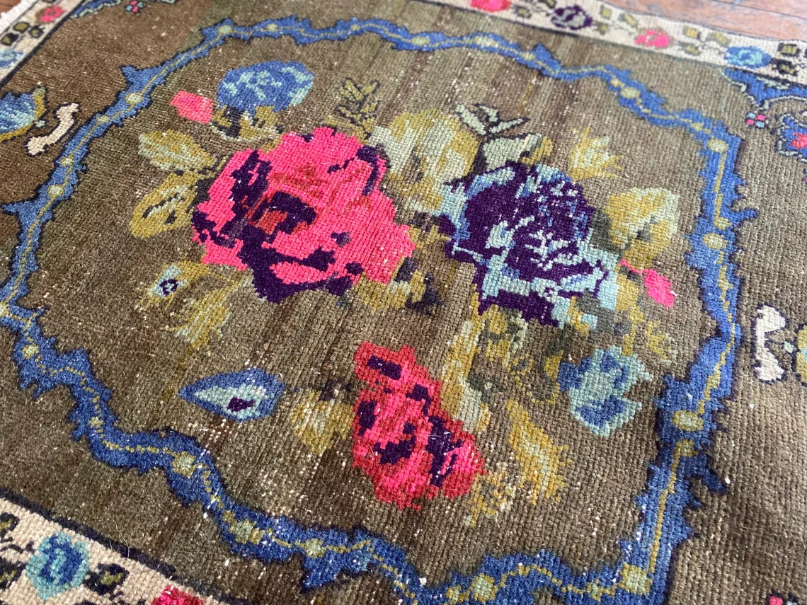 Floral Turkish Handmade Carpet 3x4ft - Wool Area Rug Cappadocia Rug Collection