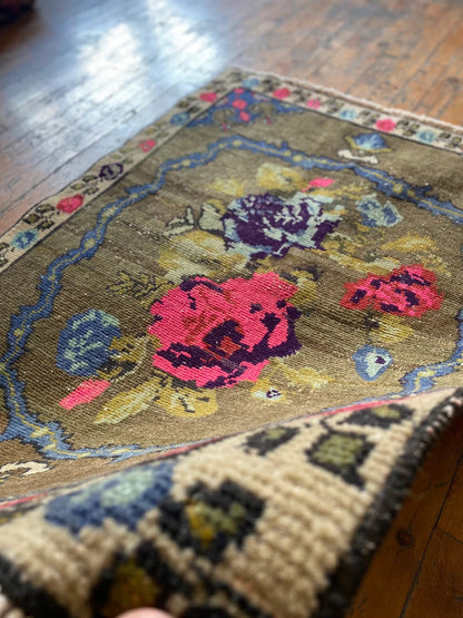 Floral Turkish Handmade Carpet 3x4ft - Wool Area Rug Cappadocia Rug Collection