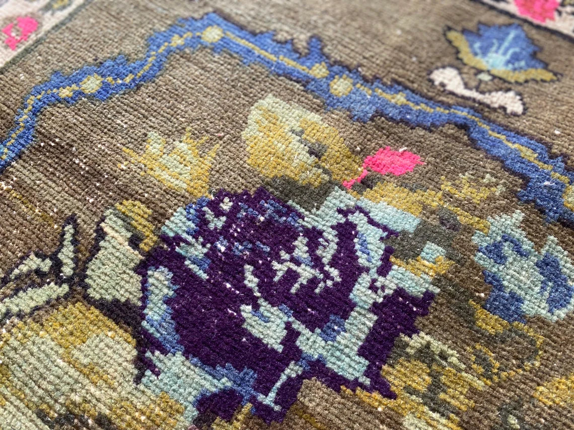 Floral Turkish Handmade Carpet 3x4ft - Wool Area Rug Cappadocia Rug Collection