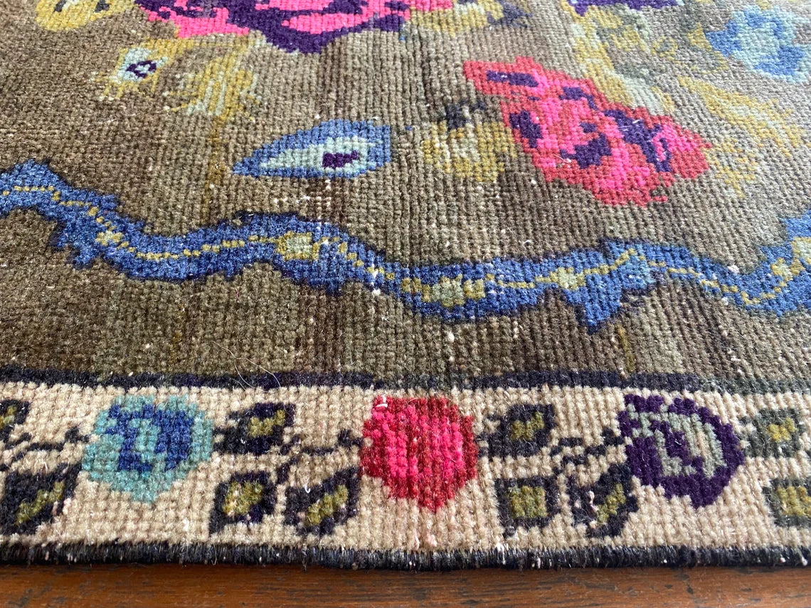 Floral Turkish Handmade Carpet 3x4ft - Wool Area Rug Cappadocia Rug Collection