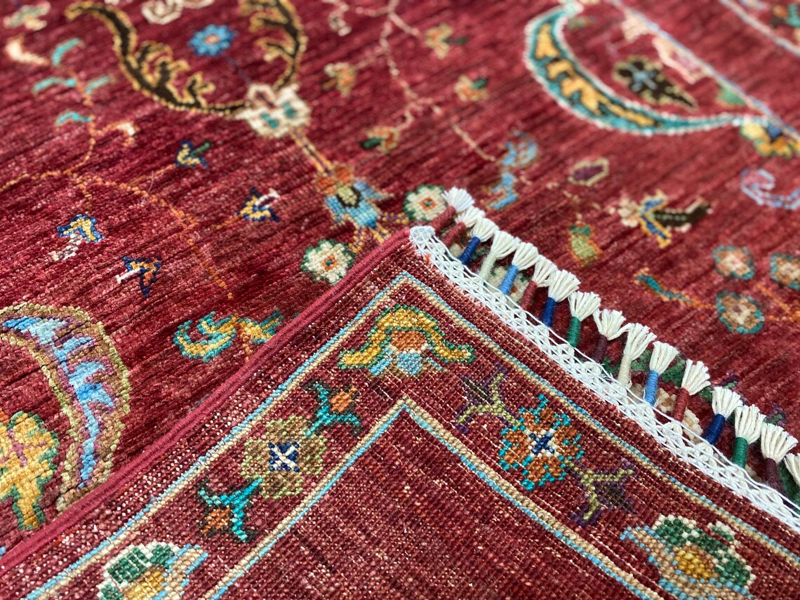 Red Floral 3x4ft Oushak Rug - Natural Dye Handmade Carpet Cappadocia Rug Collection
