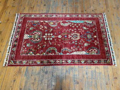 Red Floral 3x4ft Oushak Rug - Natural Dye Handmade Carpet Cappadocia Rug Collection