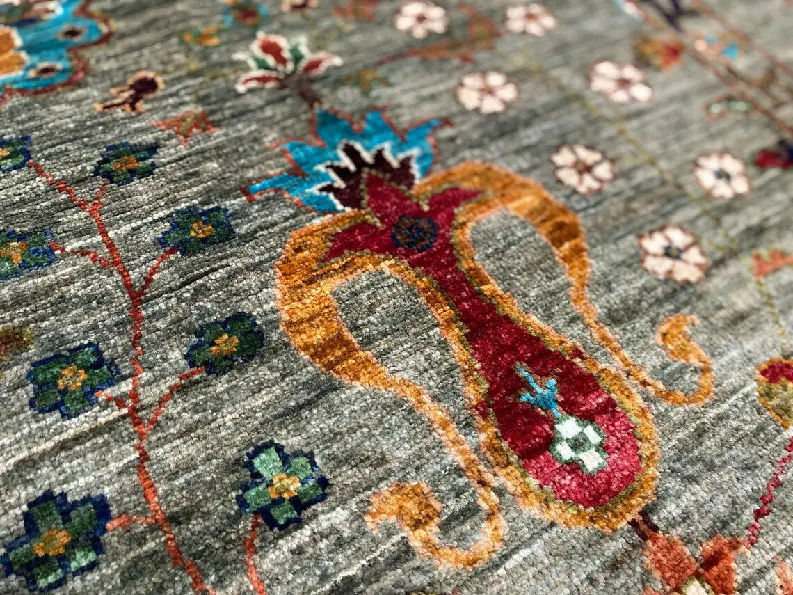 Green Floral 3x5ft Oushak Rug - Natural Dye Turkish Carpet Cappadocia Rug Collection