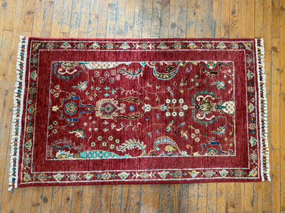Red Floral 3x4ft Oushak Rug - Natural Dye Handmade Carpet Cappadocia Rug Collection