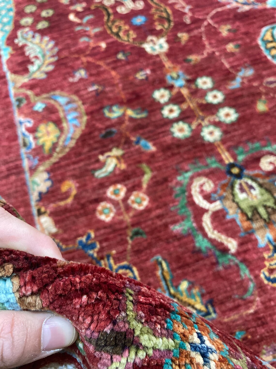 Red Floral 3x4ft Oushak Rug - Natural Dye Handmade Carpet Cappadocia Rug Collection