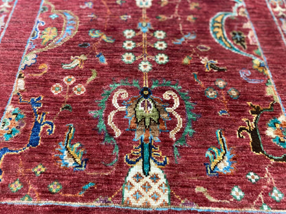 Red Floral 3x4ft Oushak Rug - Natural Dye Handmade Carpet Cappadocia Rug Collection