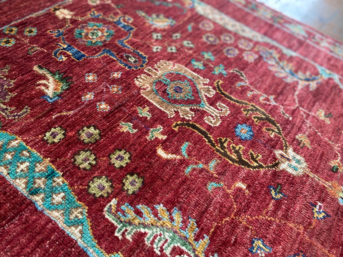 Red Floral 3x4ft Oushak Rug - Natural Dye Handmade Carpet Cappadocia Rug Collection