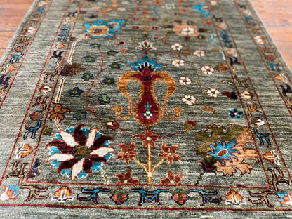 Green Floral 3x5ft Oushak Rug - Natural Dye Turkish Carpet Cappadocia Rug Collection