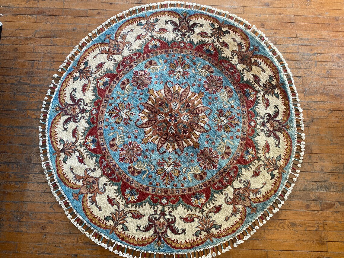 5x5 Square Oushak Rug - Natural Dye Handmade Turkish Wool Carpet Cappadocia Rug Collection