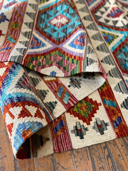 Kilim étnico hecho a mano de 3 x 10 pies para pasillo