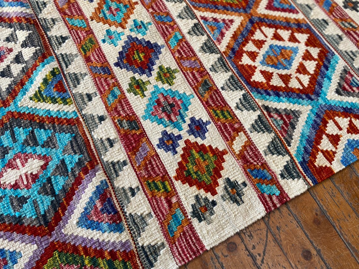 Kilim étnico hecho a mano de 3 x 10 pies para pasillo