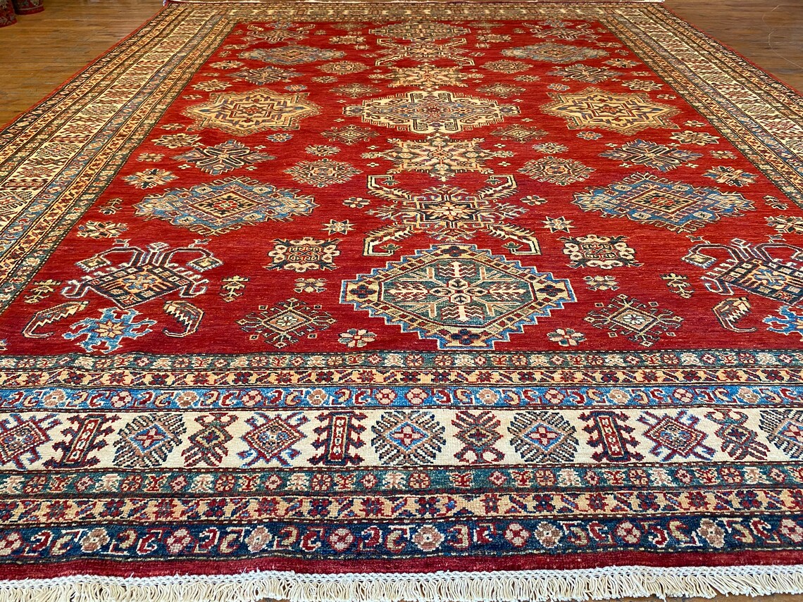 OVERSIZE GEOMETRİC RED TRADITIONAL HANDMADE CARPET 8x10ft